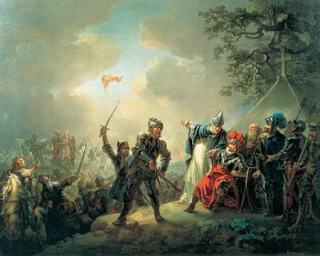 Christian August Lorentzen Dannebrog falling from the sky during the Battle of Lyndanisse, June oil painting picture